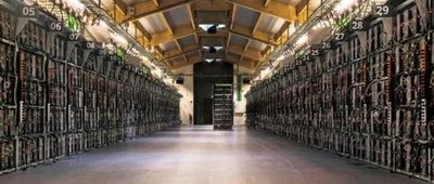 A large mining farm, showcasing rows of ASIC miners.