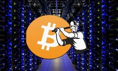 Expansive cryptocurrency mining farm with rows of operational mining rigs